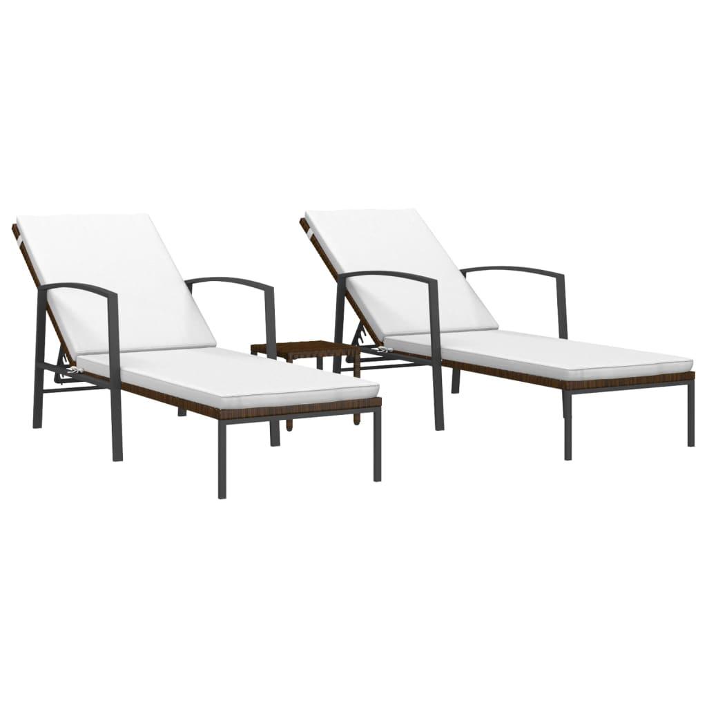 Sonnenliegen 2 Stk. mit Tisch Poly Rattan Braun - Pazzar.ch