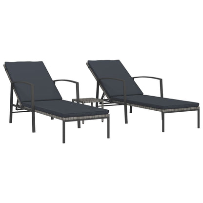 Sonnenliegen 2 Stk. mit Tisch Poly Rattan Grau - Pazzar.ch