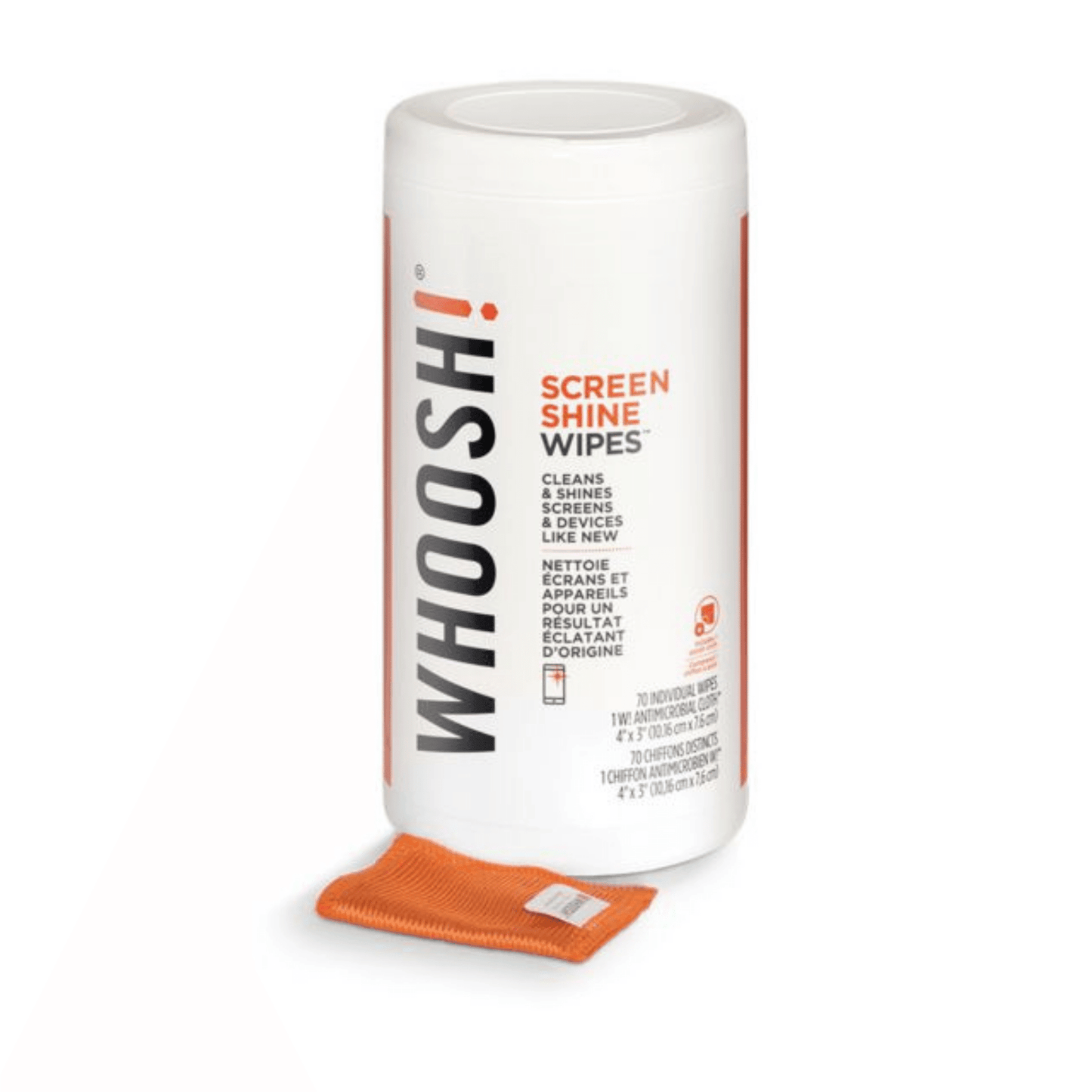 WHOOSH - Smartphone & Tablet Display Reinigungsmittel 70x Screen Shine Wipes / 1x antimikrobielles Mikrofasertuch - Pazzar.ch