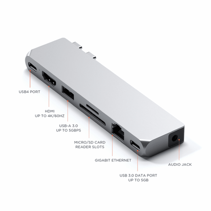Satechi - Hochwertiger Dual USB-C Multiport Pro Hub Max für MacBook - Silber - Pazzar.ch