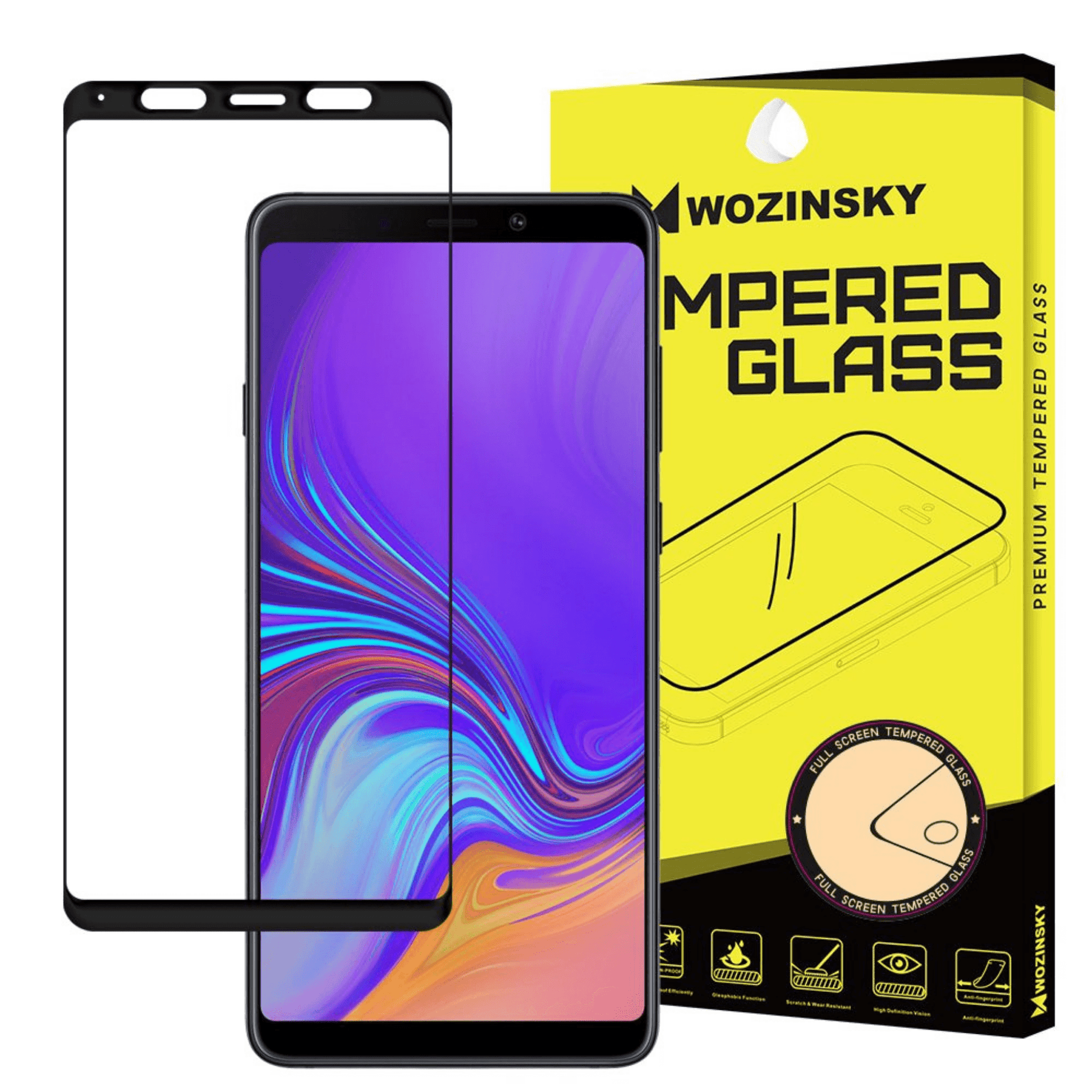 Wozinsky - Samsung Galaxy A9 (2018) Full-Screen 3D Vollbild Displayschutzglas Rahmen - Schwarz