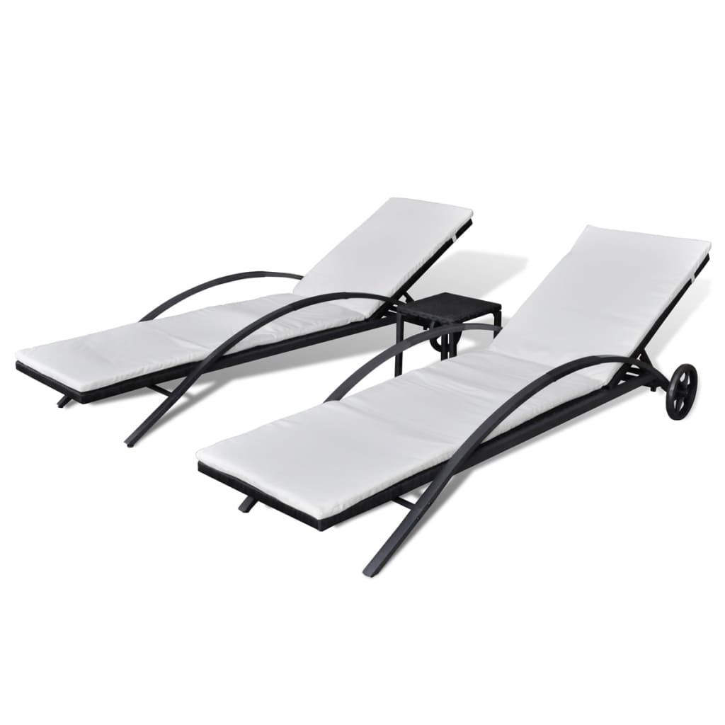 Sonnenliegen mit Tisch Poly Rattan Schwarz - Pazzar.ch