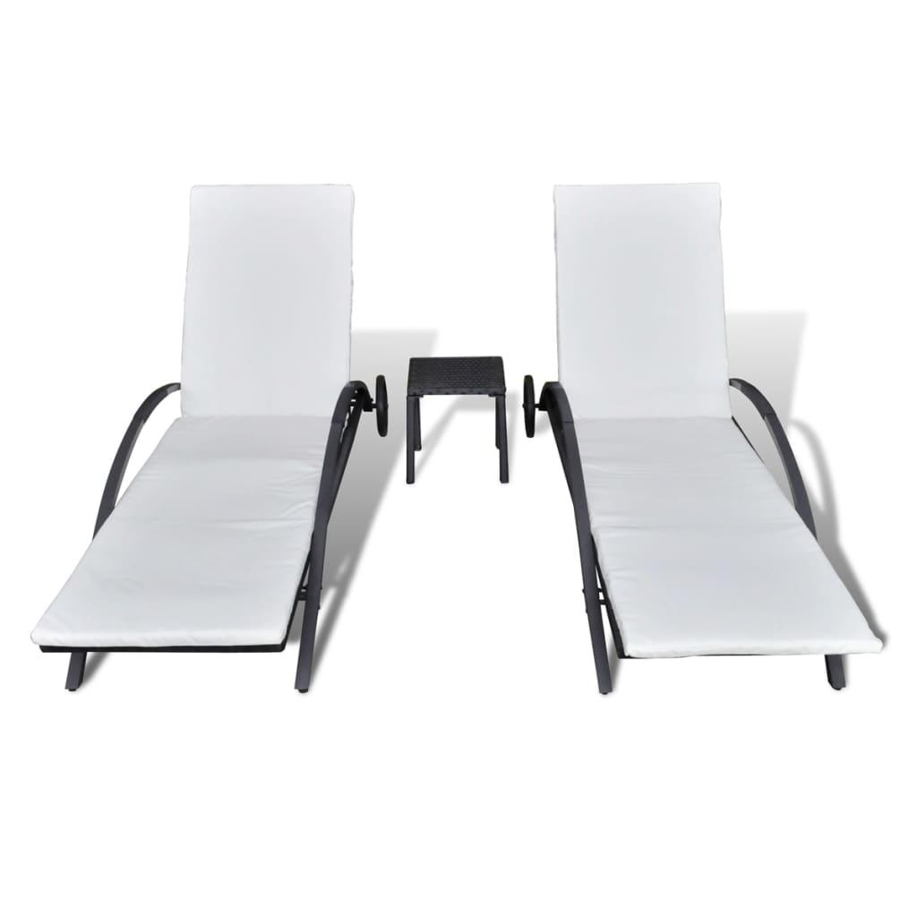 Sonnenliegen mit Tisch Poly Rattan Schwarz - Pazzar.ch