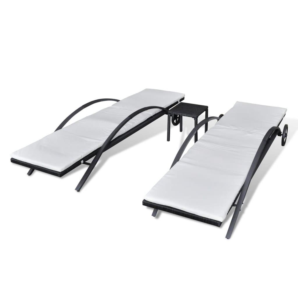 Sonnenliegen mit Tisch Poly Rattan Schwarz - Pazzar.ch