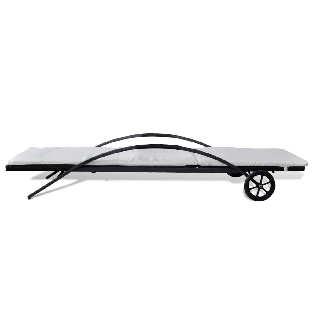 Sonnenliege mit Polster & Rollen Poly Rattan Schwarz - Pazzar.ch