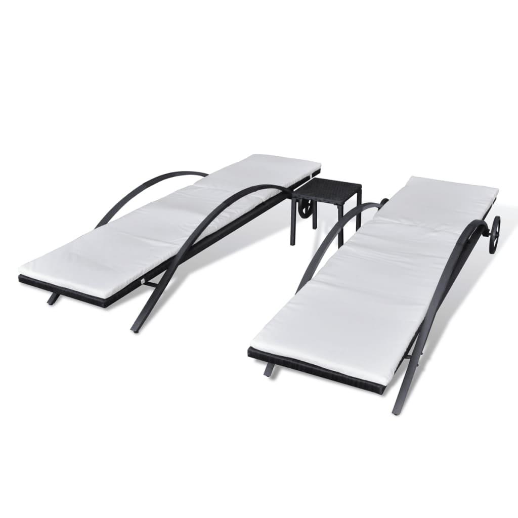 Sonnenliegen mit Tisch Poly Rattan Schwarz - Pazzar.ch