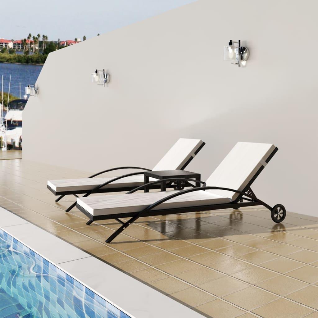 Sonnenliegen mit Tisch Poly Rattan Schwarz - Pazzar.ch