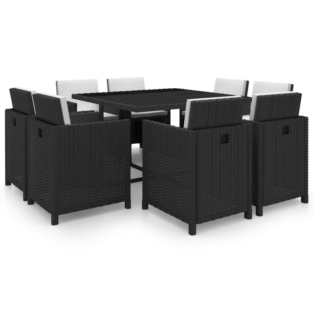 9-tlg. Garten-Essgruppe mit Auflagen Poly Rattan Schwarz - Pazzar.ch