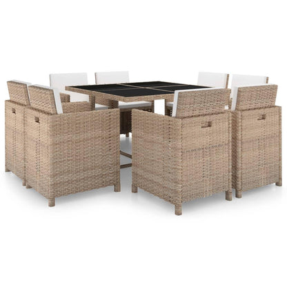 9-tlg. Garten-Essgruppe mit Auflagen Poly Rattan Beige - Pazzar.ch