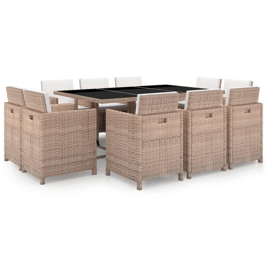 11-tlg. Garten-Essgruppe mit Auflagen Poly Rattan Beige - Pazzar.ch