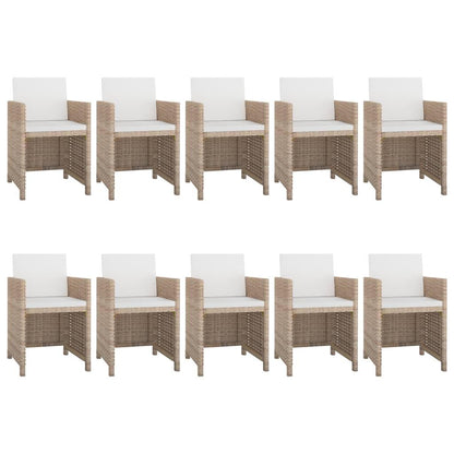 11-tlg. Garten-Essgruppe mit Auflagen Poly Rattan Beige - Pazzar.ch