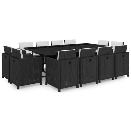 13-tlg. Garten-Essgruppe mit Auflagen Poly Rattan Schwarz - Pazzar.ch