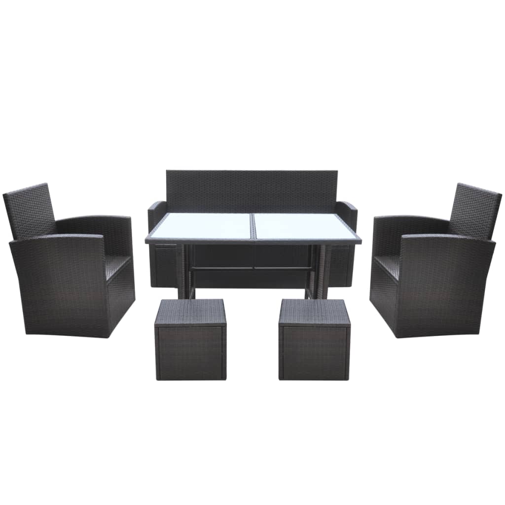 6-tlg. Garten-Essgruppe mit Kissen Poly Rattan Braun