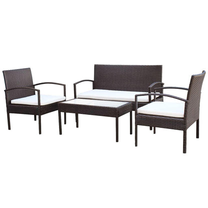 4-tlg. Garten-Lounge-Set mit Auflagen Poly Rattan Braun - Pazzar.ch