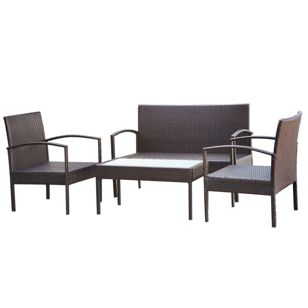 4-tlg. Garten-Lounge-Set mit Auflagen Poly Rattan Braun - Pazzar.ch