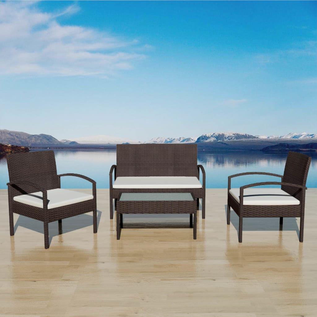 4-tlg. Garten-Lounge-Set mit Auflagen Poly Rattan Braun - Pazzar.ch
