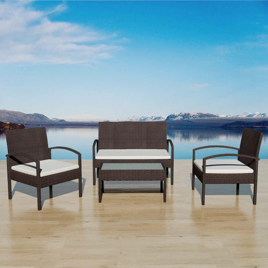 4-tlg. Garten-Lounge-Set mit Auflagen Poly Rattan Braun - Pazzar.ch