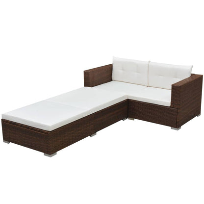 3-tlg. Garten-Lounge-Set mit Auflagen Poly Rattan Braun - Pazzar.ch