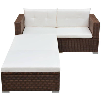 3-tlg. Garten-Lounge-Set mit Auflagen Poly Rattan Braun - Pazzar.ch