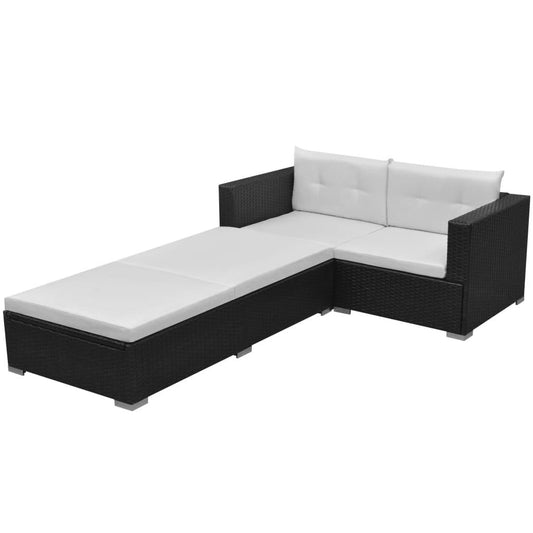 3-tlg. Garten-Lounge-Set mit Auflagen Poly Rattan Schwarz - Pazzar.ch