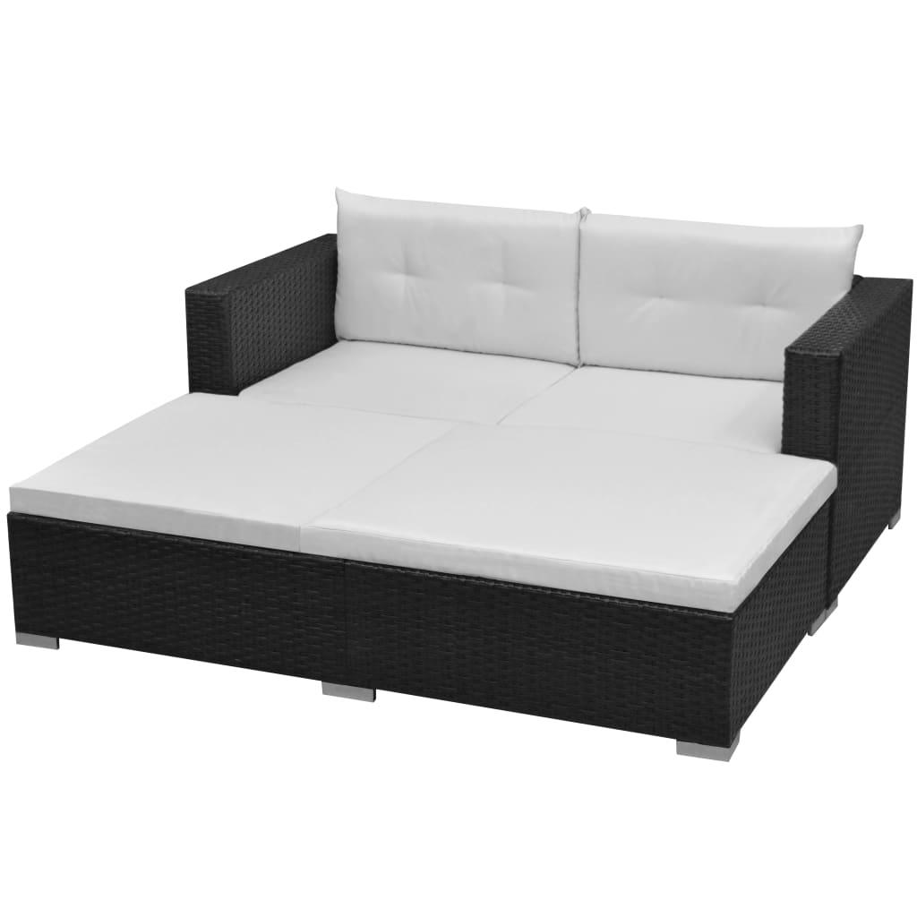 3-tlg. Garten-Lounge-Set mit Auflagen Poly Rattan Schwarz - Pazzar.ch