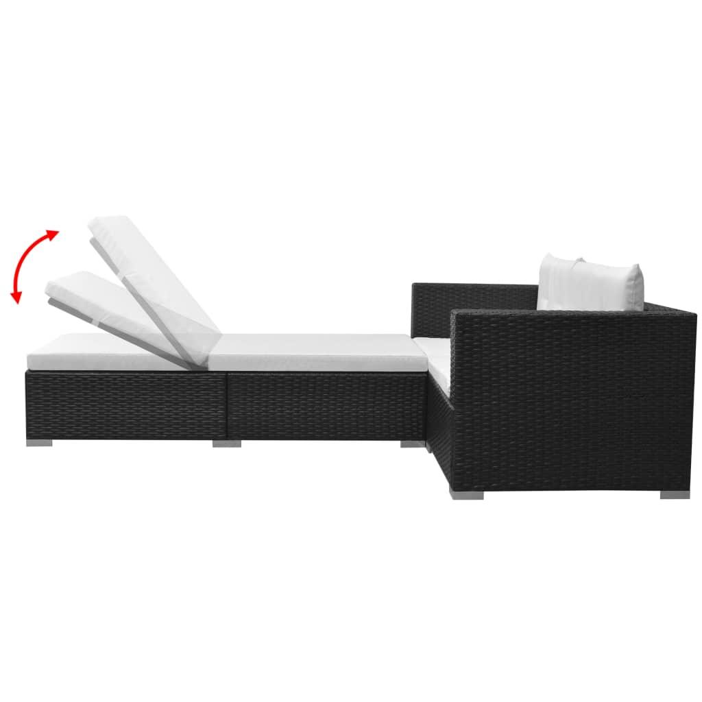3-tlg. Garten-Lounge-Set mit Auflagen Poly Rattan Schwarz - Pazzar.ch