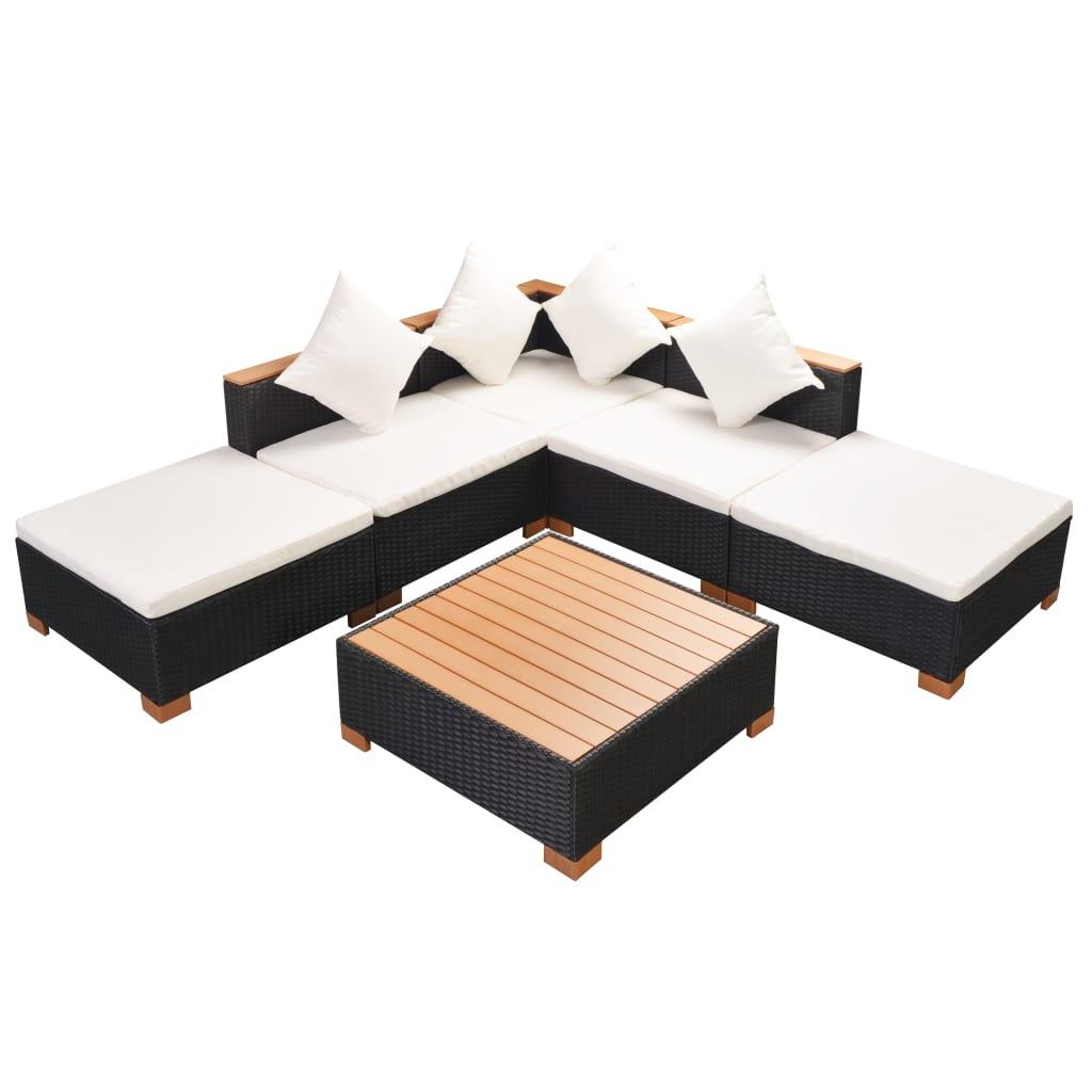 6-tlg. Garten-Lounge-Set mit Auflagen Poly Rattan Schwarz - Pazzar.ch