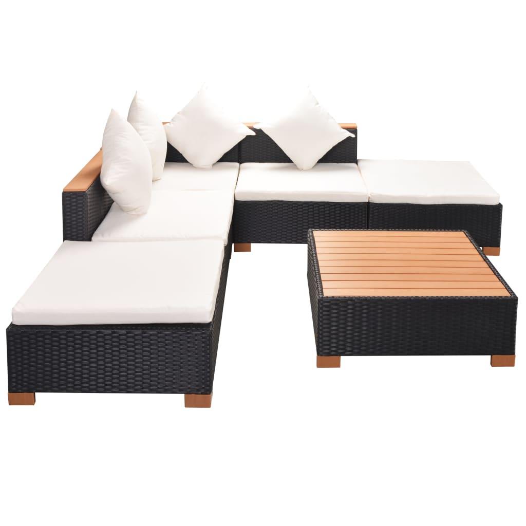 6-tlg. Garten-Lounge-Set mit Auflagen Poly Rattan Schwarz - Pazzar.ch