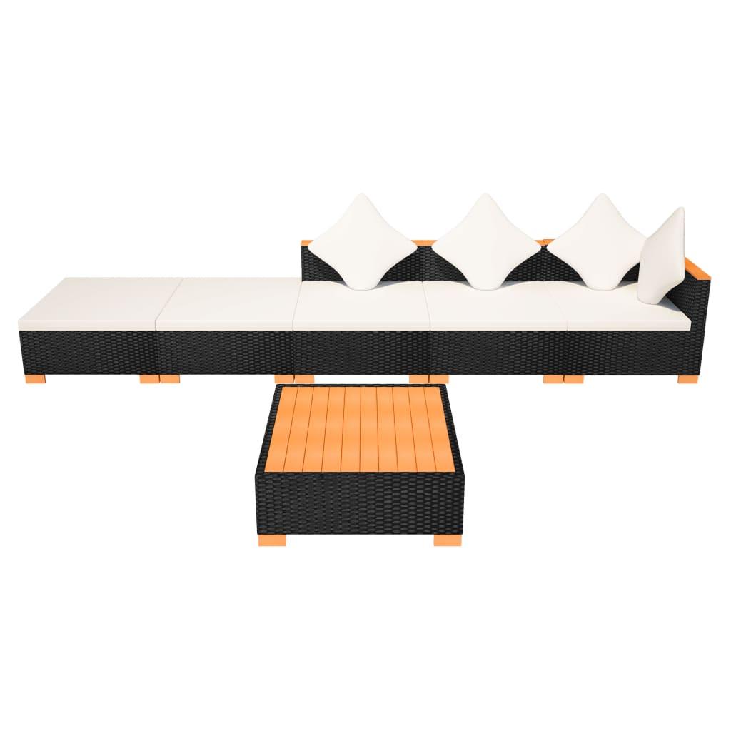 6-tlg. Garten-Lounge-Set mit Auflagen Poly Rattan Schwarz - Pazzar.ch
