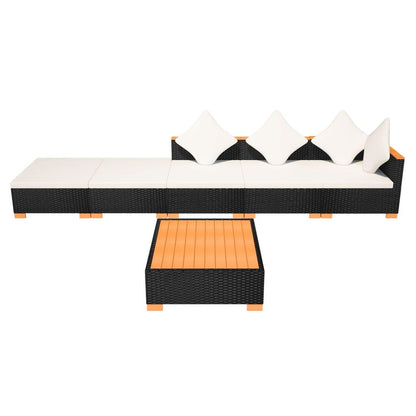 6-tlg. Garten-Lounge-Set mit Auflagen Poly Rattan Schwarz - Pazzar.ch
