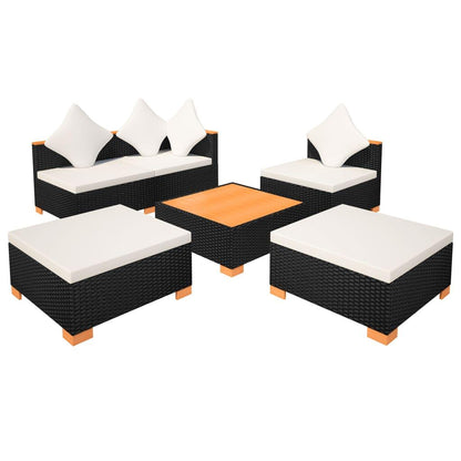 6-tlg. Garten-Lounge-Set mit Auflagen Poly Rattan Schwarz - Pazzar.ch