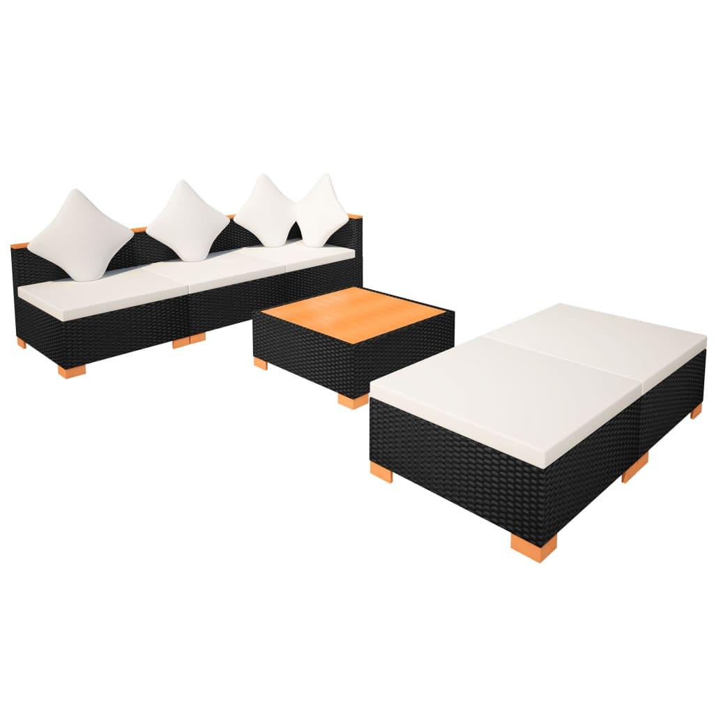 6-tlg. Garten-Lounge-Set mit Auflagen Poly Rattan Schwarz - Pazzar.ch