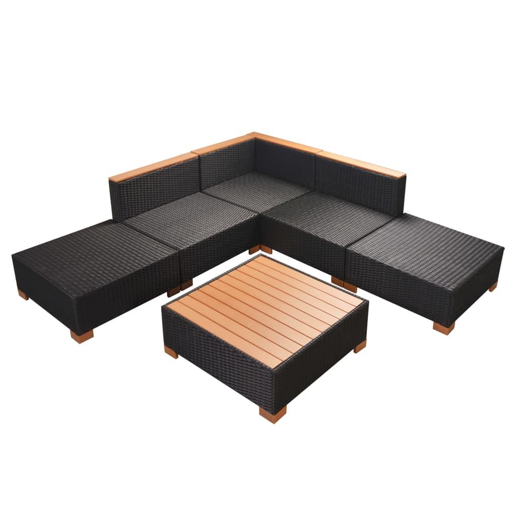 6-tlg. Garten-Lounge-Set mit Auflagen Poly Rattan Schwarz - Pazzar.ch