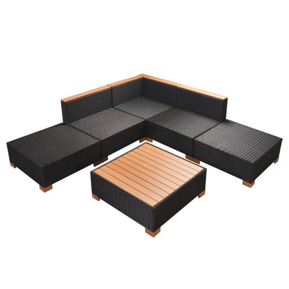 6-tlg. Garten-Lounge-Set mit Auflagen Poly Rattan Schwarz - Pazzar.ch
