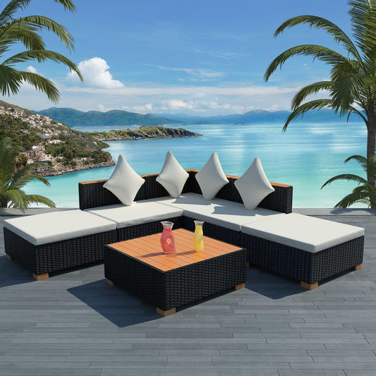 6-tlg. Garten-Lounge-Set mit Auflagen Poly Rattan Schwarz - Pazzar.ch