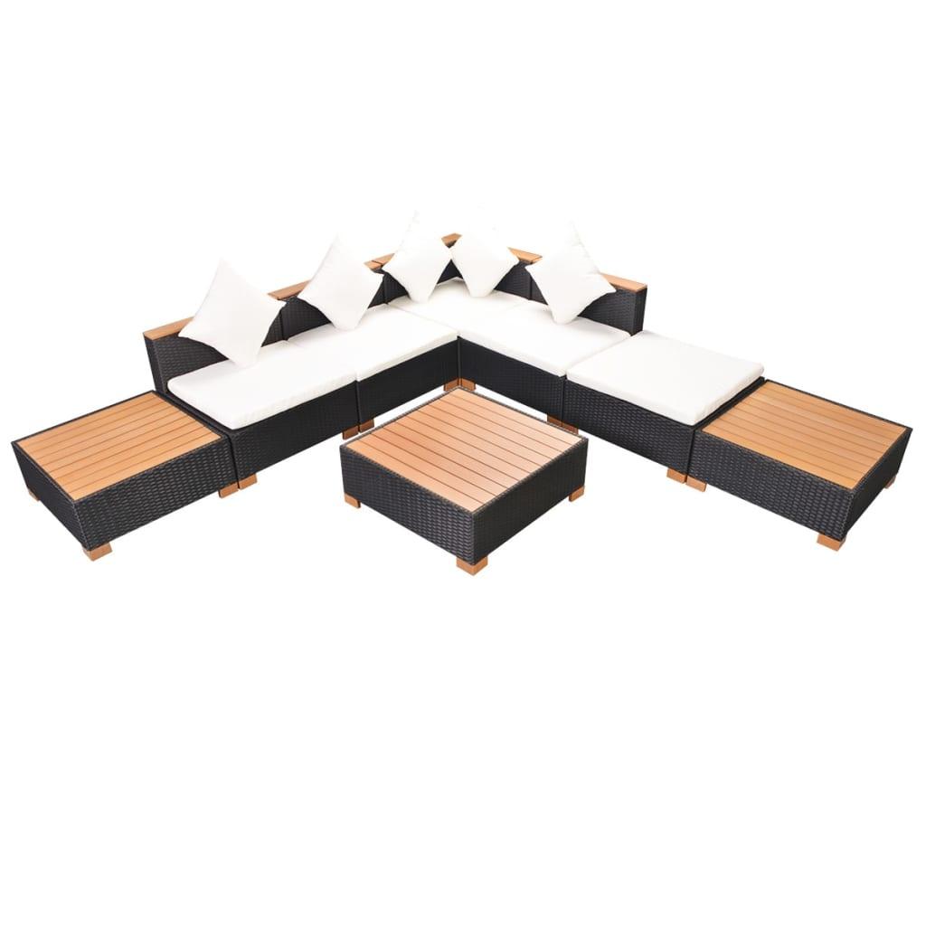 8-tlg. Garten-Lounge-Set mit Auflagen Poly Rattan Schwarz - Pazzar.ch