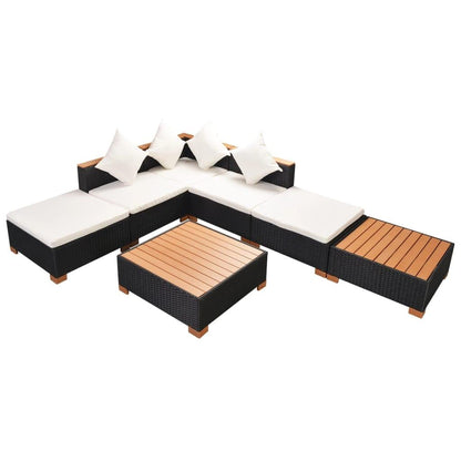 7-tlg. Garten-Lounge-Set mit Auflagen Poly Rattan Schwarz - Pazzar.ch