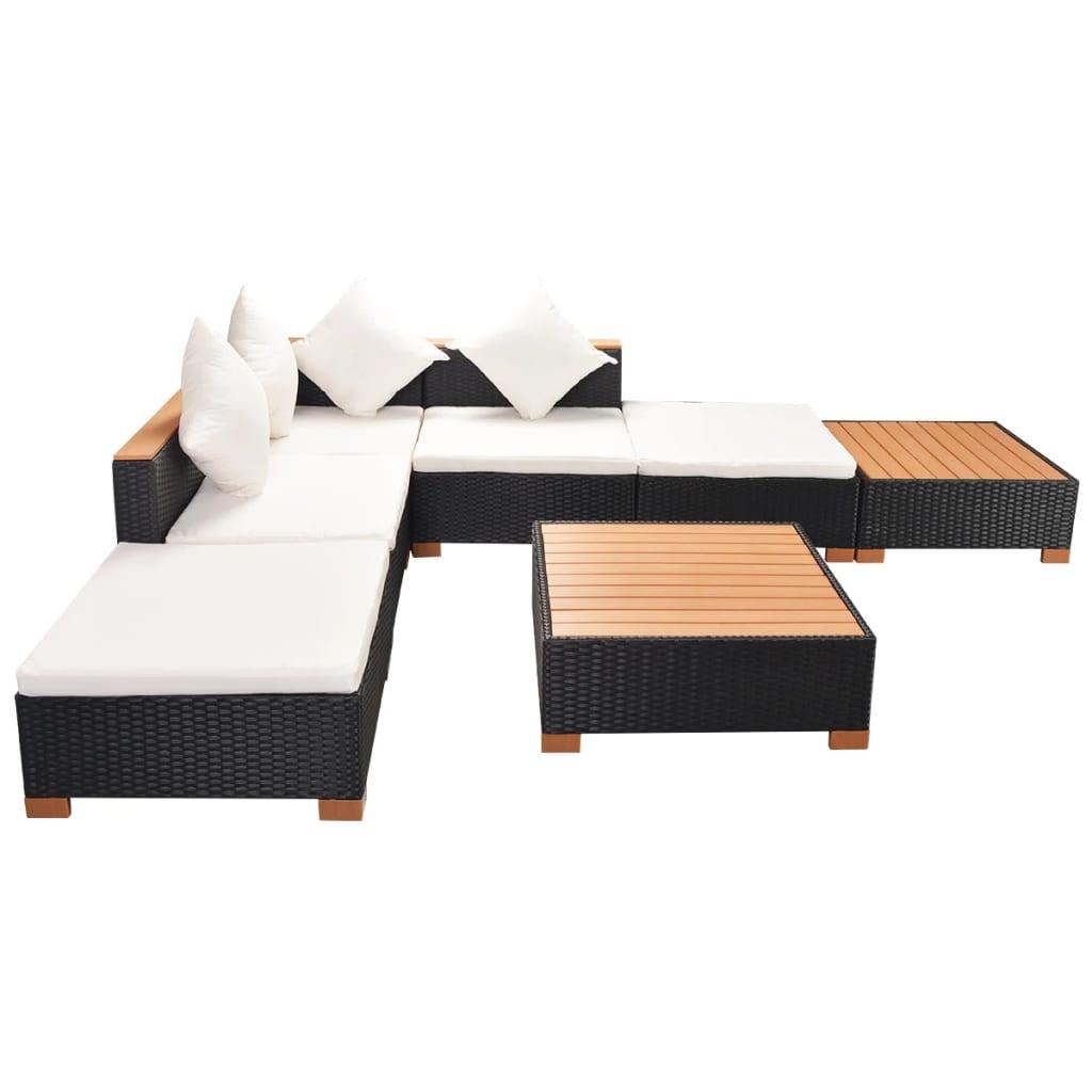 7-tlg. Garten-Lounge-Set mit Auflagen Poly Rattan Schwarz - Pazzar.ch