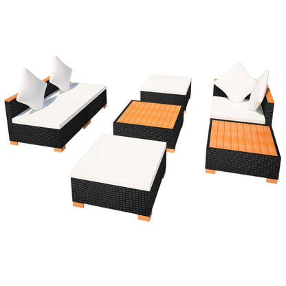 7-tlg. Garten-Lounge-Set mit Auflagen Poly Rattan Schwarz - Pazzar.ch