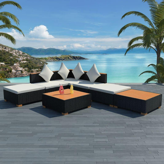 7-tlg. Garten-Lounge-Set mit Auflagen Poly Rattan Schwarz - Pazzar.ch