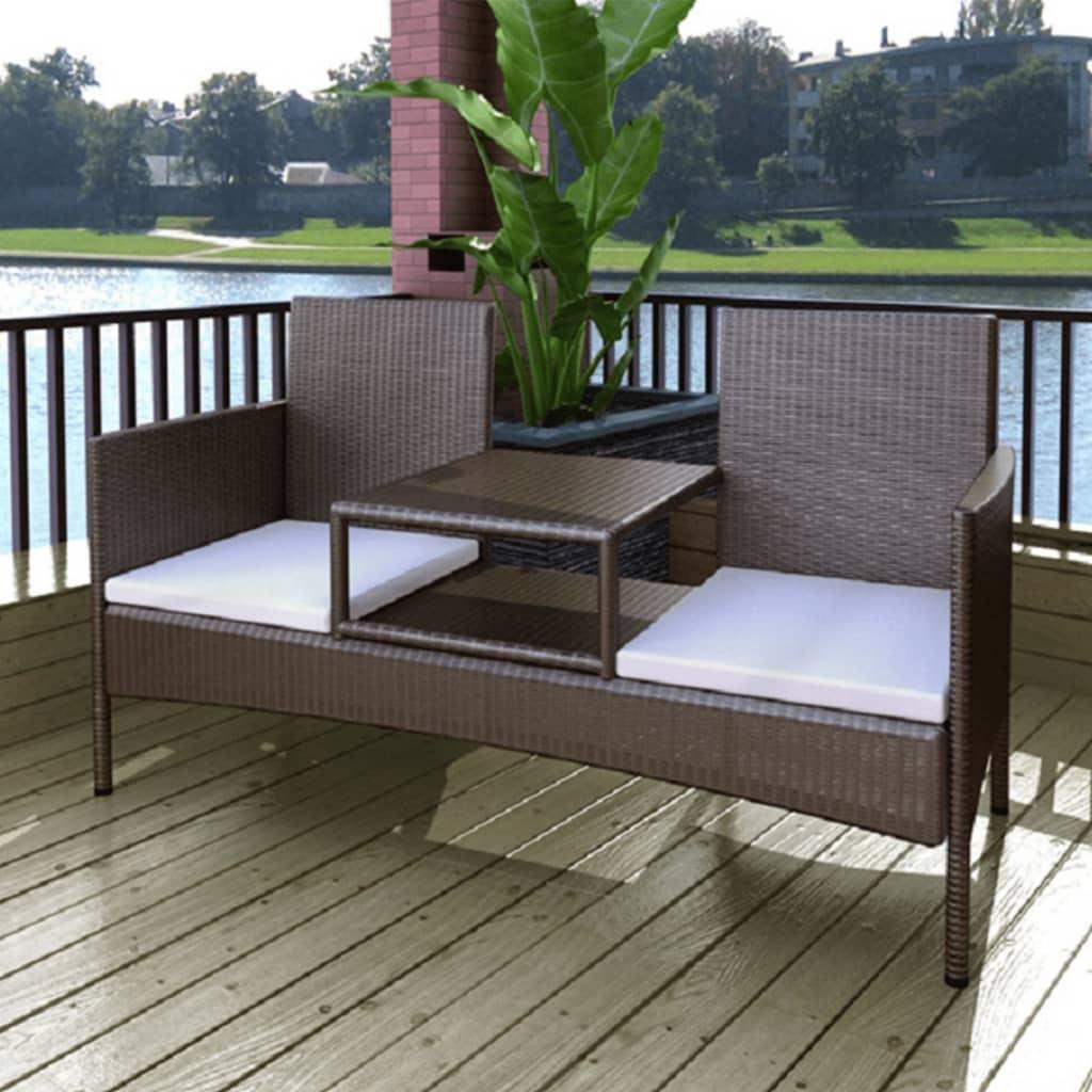 Gartensofa 2-Sitzer mit Teetisch Poly Rattan Braun - Pazzar.ch