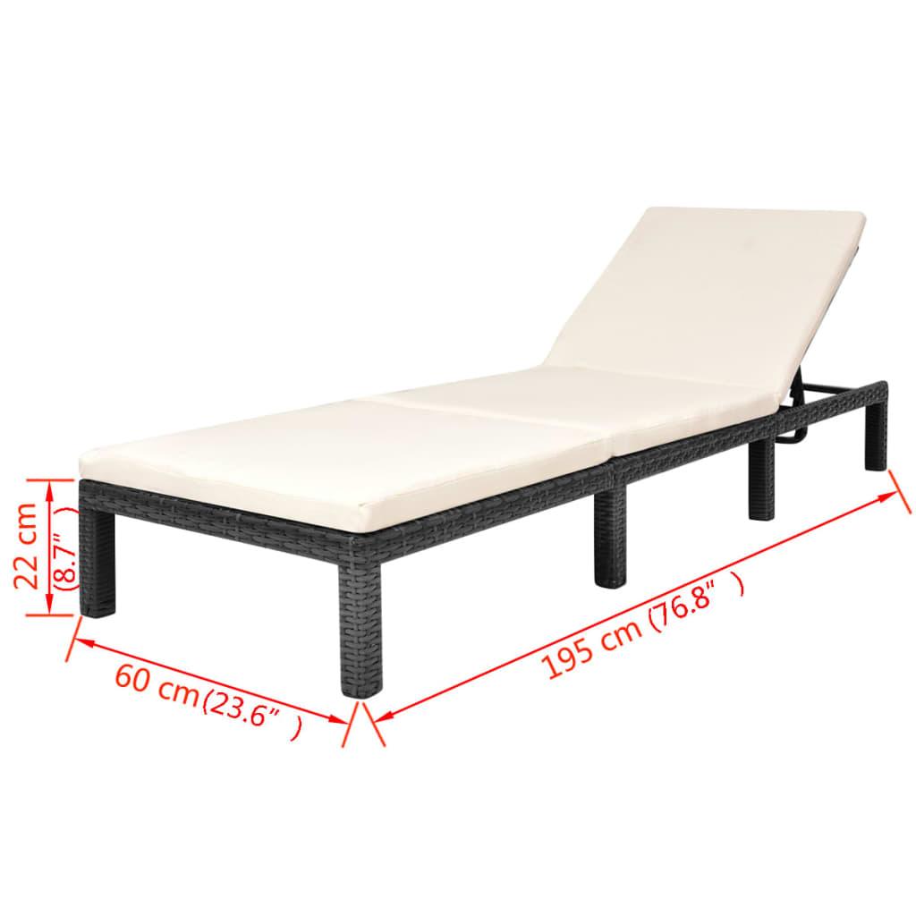 Sonnenliege mit Auflage Poly Rattan Schwarz - Pazzar.ch