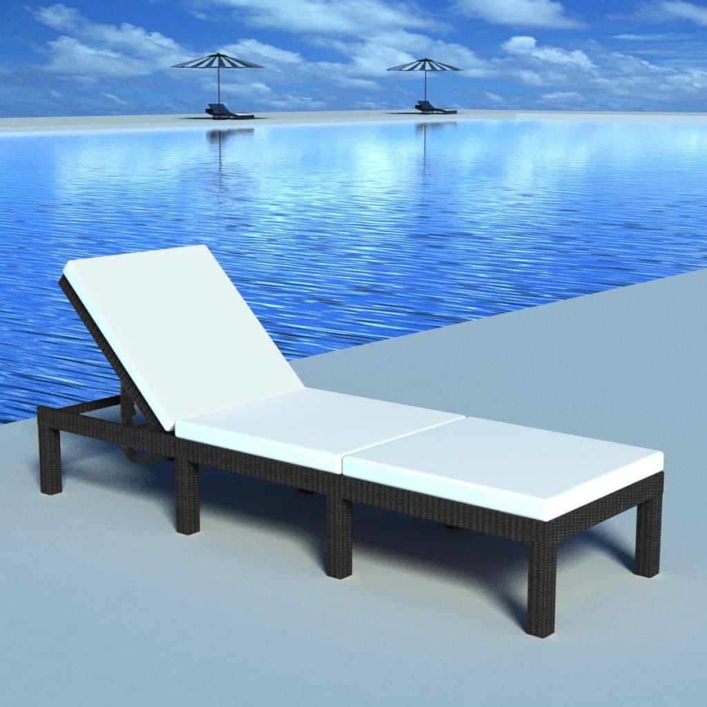 Sonnenliege mit Auflage Poly Rattan Schwarz - Pazzar.ch