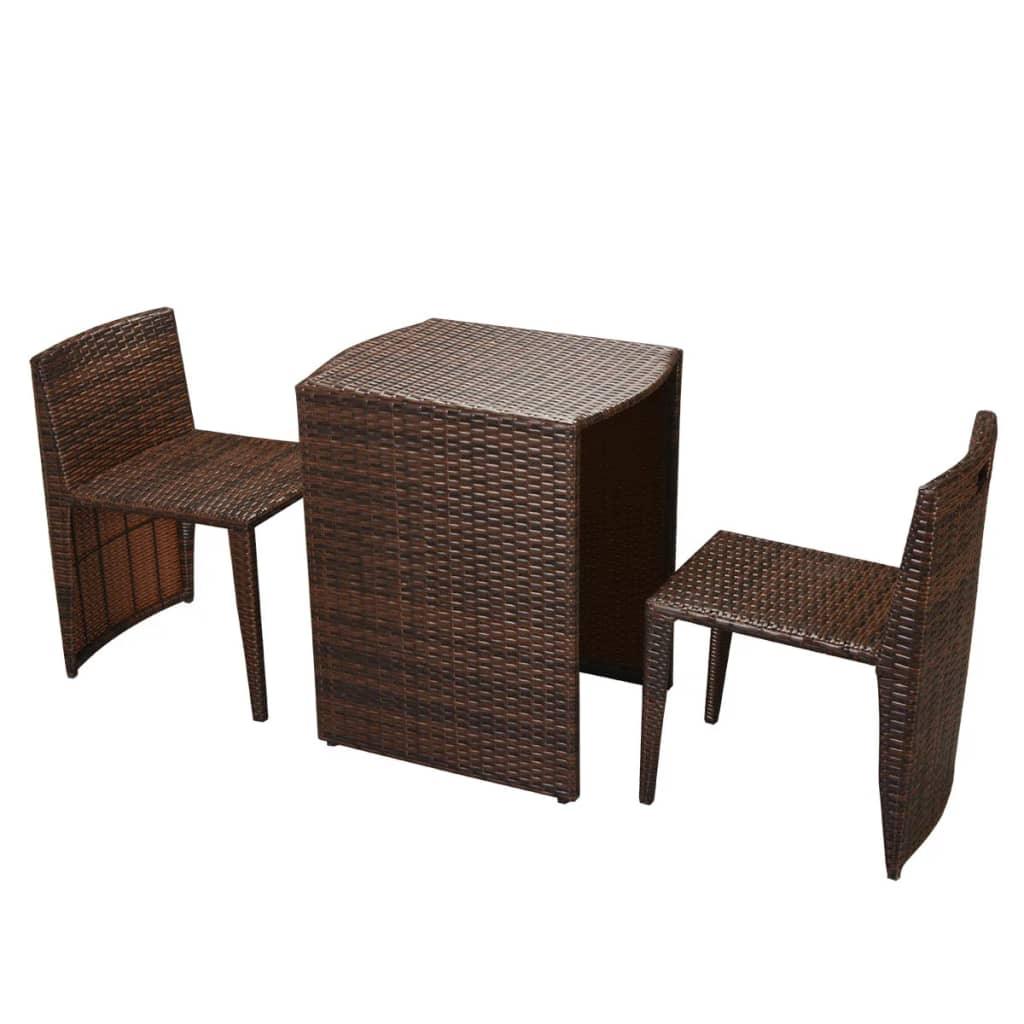 3-tlg. Bistro-Set mit Auflagen Poly Rattan Braun - Pazzar.ch