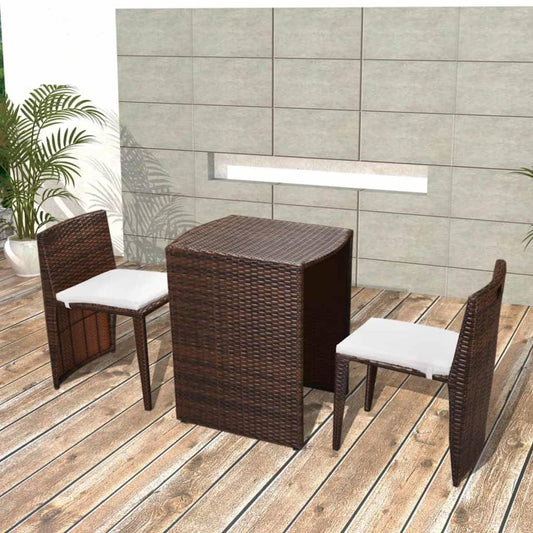 3-tlg. Bistro-Set mit Auflagen Poly Rattan Braun - Pazzar.ch