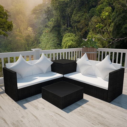 4-tlg. Garten-Lounge-Set mit Auflagen Poly Rattan Schwarz - Pazzar.ch