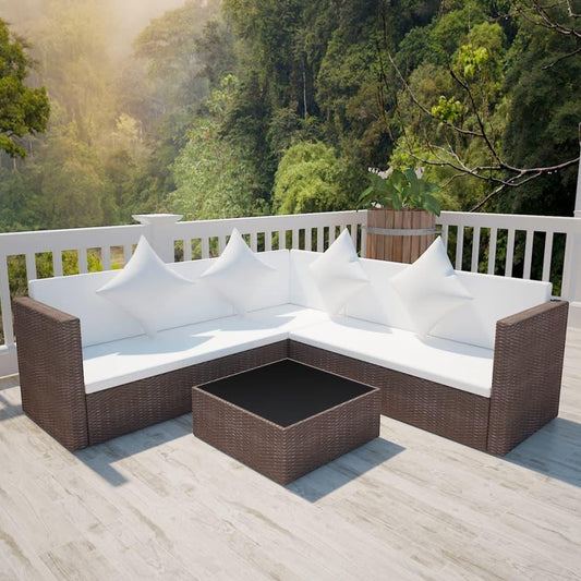 4-tlg. Garten-Lounge-Set mit Auflagen Poly Rattan Braun - Pazzar.ch