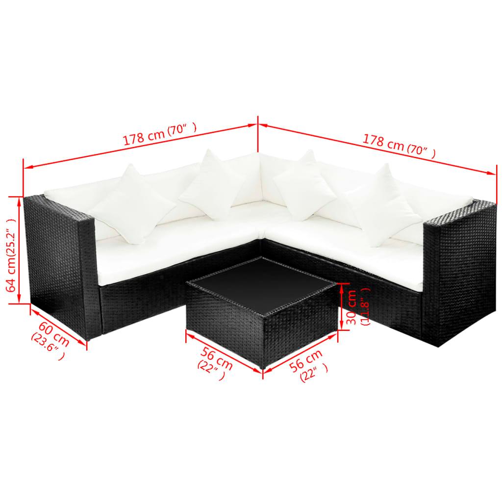 4-tlg. Garten-Lounge-Set mit Auflagen Poly Rattan Schwarz - Pazzar.ch