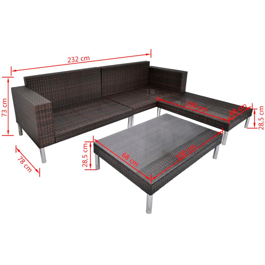4-tlg. Garten-Lounge-Set mit Auflagen Poly Rattan Braun - Pazzar.ch