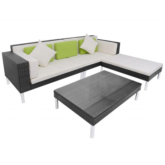 4-tlg. Garten-Lounge-Set mit Auflagen Poly Rattan Schwarz - Pazzar.ch
